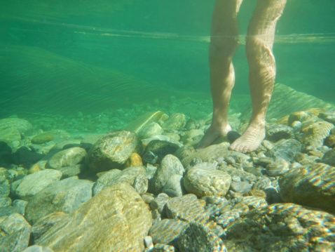 Man legs underwater in turquoise water