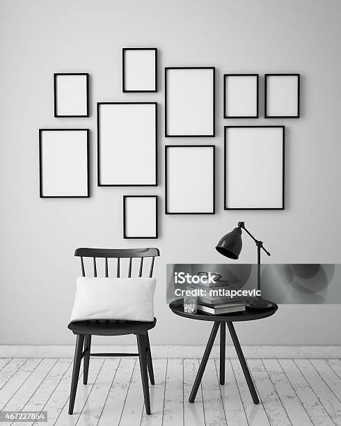 Mock Up Poster In White Scandinavian Interior Background Stock Photo - Download Image Now