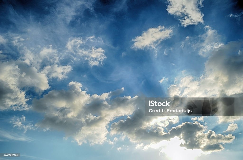 Blue sky with sun white cloud 2015 Stock Photo