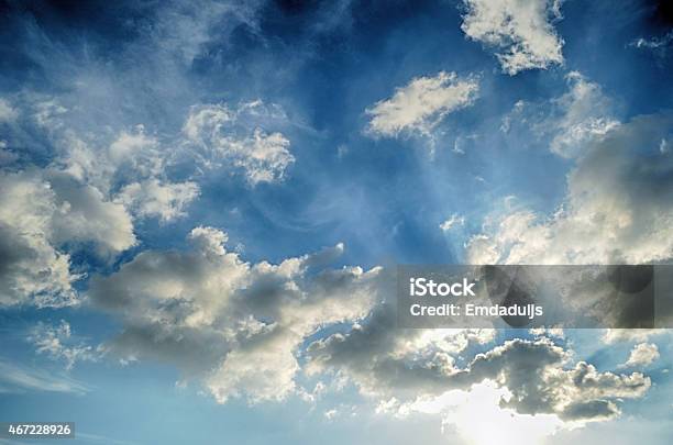 Blue Sky With Sun White Cloud Stock Photo - Download Image Now - 2015, Abstract, Accidents and Disasters