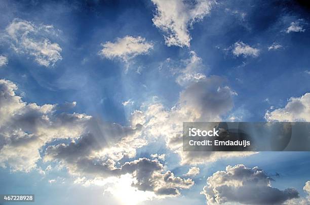 Blue Sky With Sun White Cloud Stock Photo - Download Image Now - 2015, Abstract, Accidents and Disasters