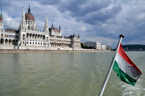 This is a shot of the Hungarian Parliament Building taken from a boat on the Danube river.