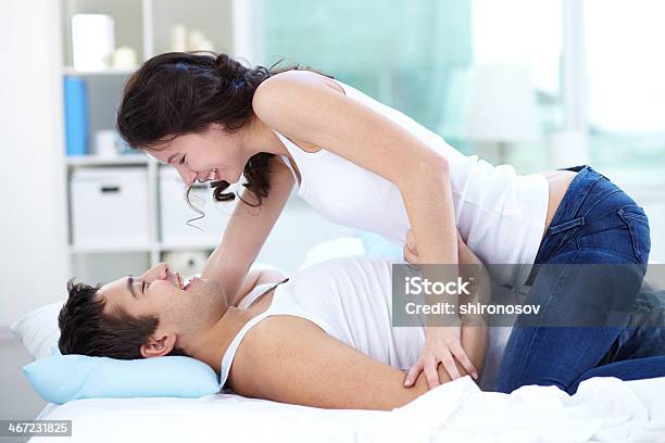 Couple At Bed Stock Photo - Download Image Now - Adult, Beautiful People, Beauty