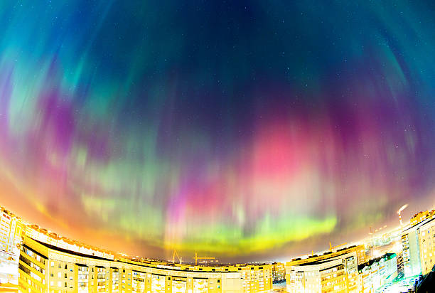 istock Abnormal Northern Lights over Small Russian town 467232074