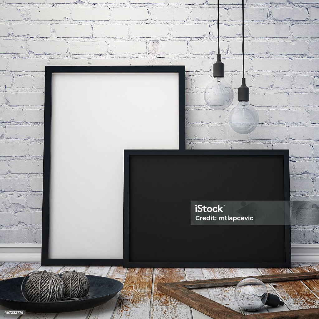mock up posters frames with vintage hipster background 2015 Stock Photo