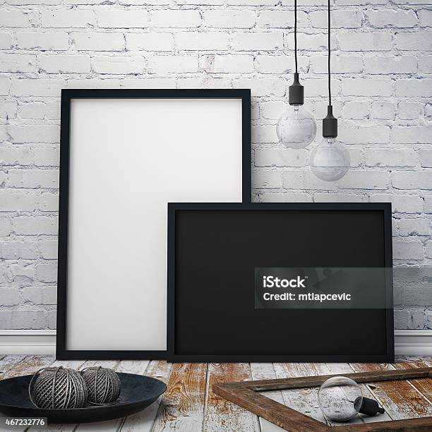 Mock Up Posters Frames With Vintage Hipster Background Stock Photo - Download Image Now