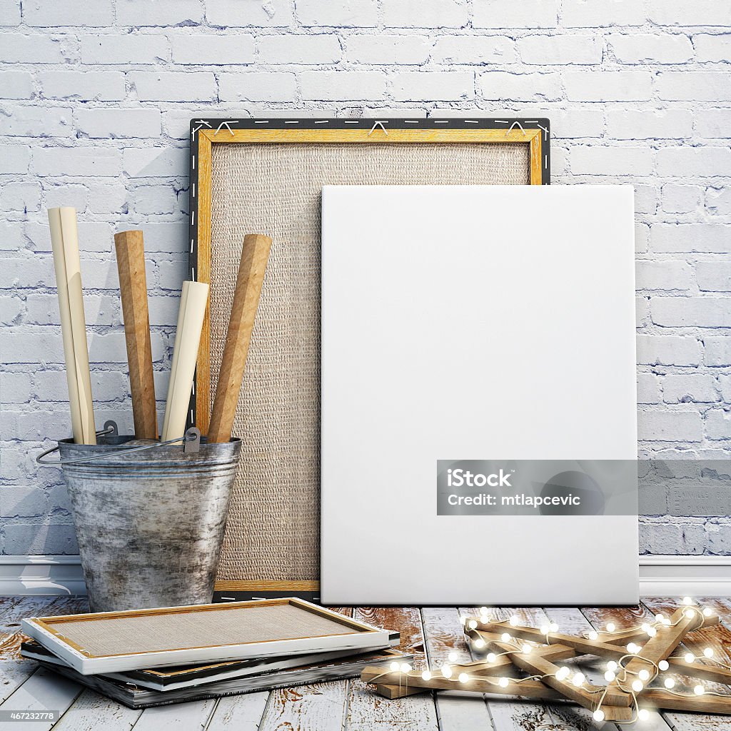 mock up posters frames with vintage hipster background 2015 Stock Photo