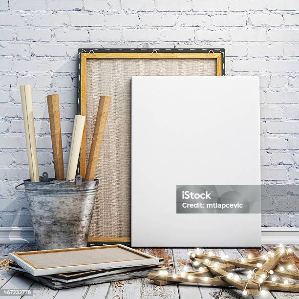 Mock Up Posters Frames With Vintage Hipster Background Stock Photo - Download Image Now