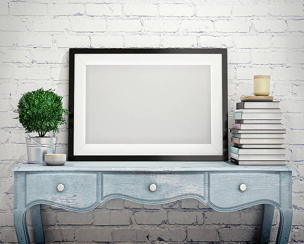 mock up poster frame in vintage hipster loft interior background