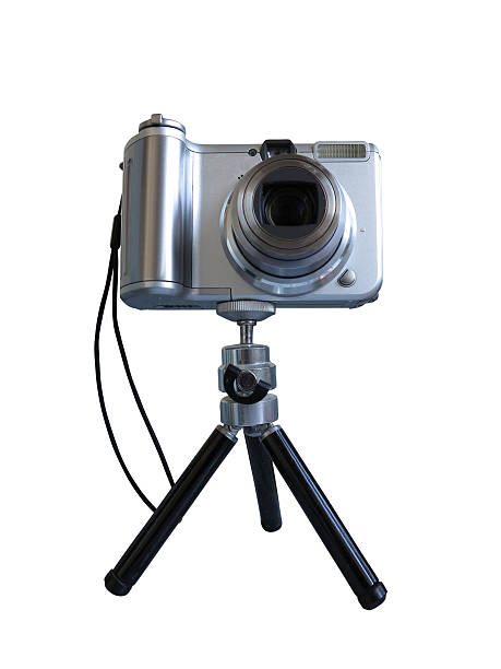 istock Gray digital photo camera on tripod isolated over white 467237767