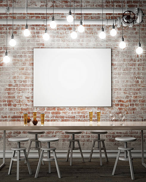istock mock up poster with retro cafe restaurant interior background 467238674