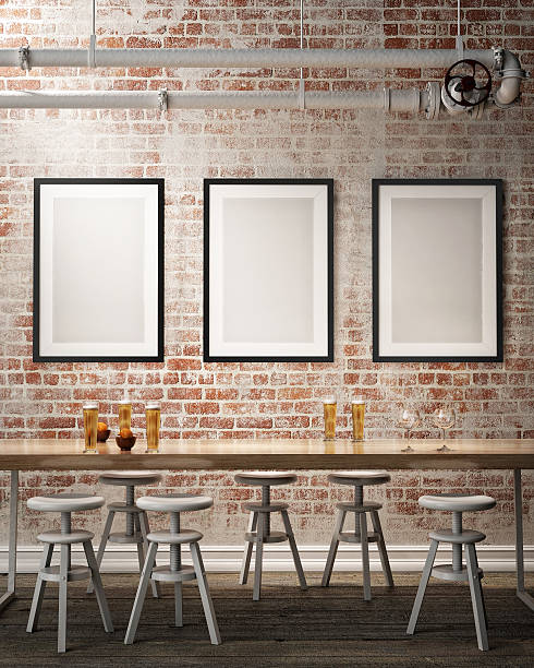 mock up poster with retro cafe restaurant interior background