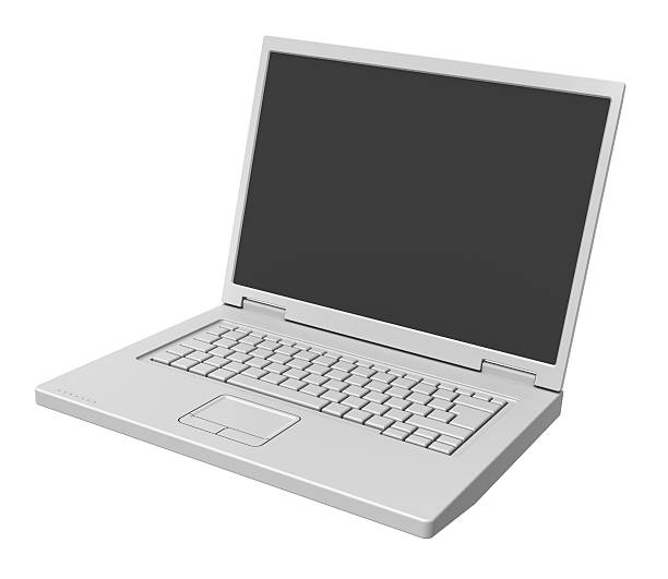 istock Laptop with blank black screen isolated over white. 467239118