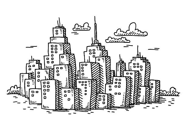 Cityscape Cartoon Skyscraper Buildings Drawing Stock Illustration -  Download Image Now - City, Building Exterior, Drawing - Art Product - iStock