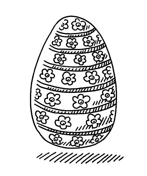 Vector illustration of Single Easter Egg Lines And Flower Pattern Drawing