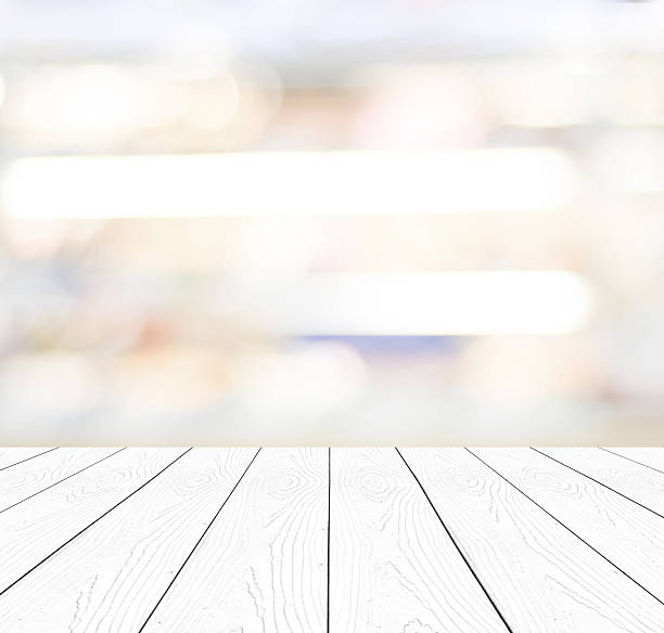 istock Perspective white wood and blurred store with bokeh background 467239608
