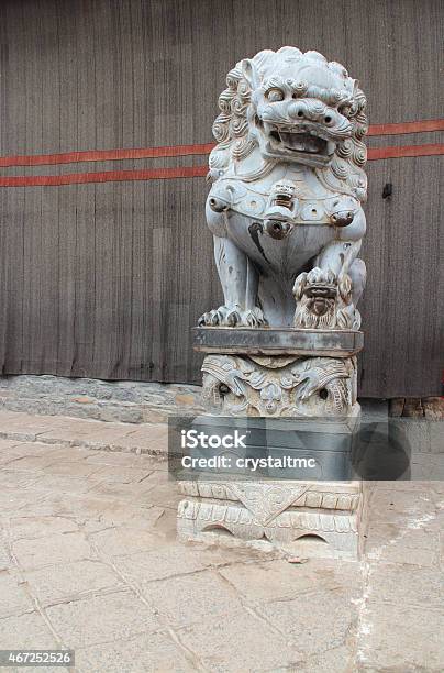 Lion Statue At Sakya Monastery Tibet Stock Photo - Download Image Now - 2015, Asia, Buddhism
