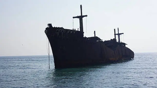 this ship got stuck a long time ago, Kish Island,Iran.heavily rusted.