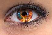 woman eye with fire