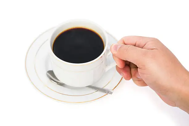 lifting up cup of coffee with clipping path