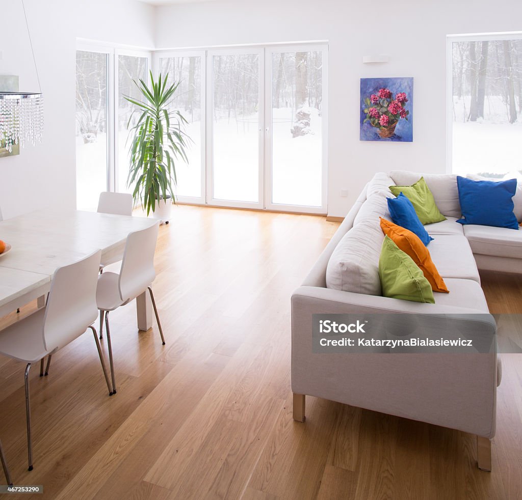 White interior with color elements White living room interior with color elements Sparse Stock Photo