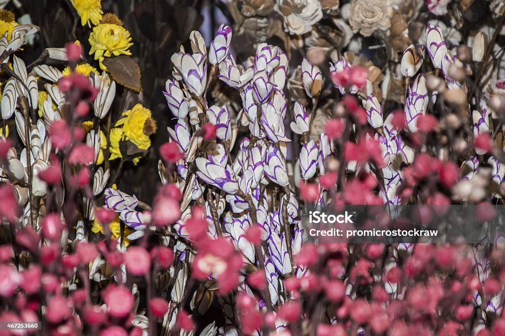 Blue and white artificial flowers Blue and white artificial flowers on sale and display. 2015 Stock Photo