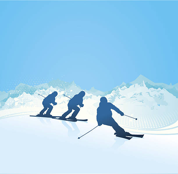 스키복 실루엣 - mountain skiing ski lift silhouette stock illustrations