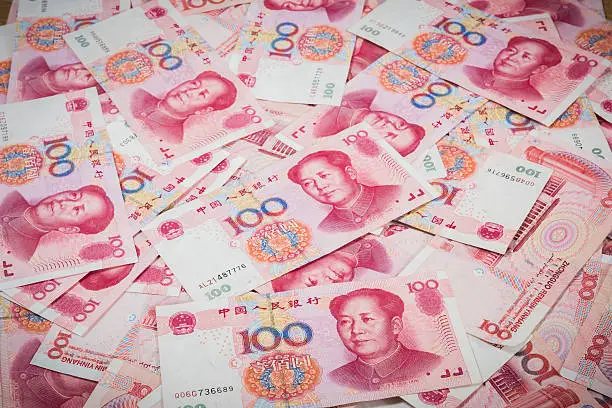closeup 100 Yuan, Chinese money is background