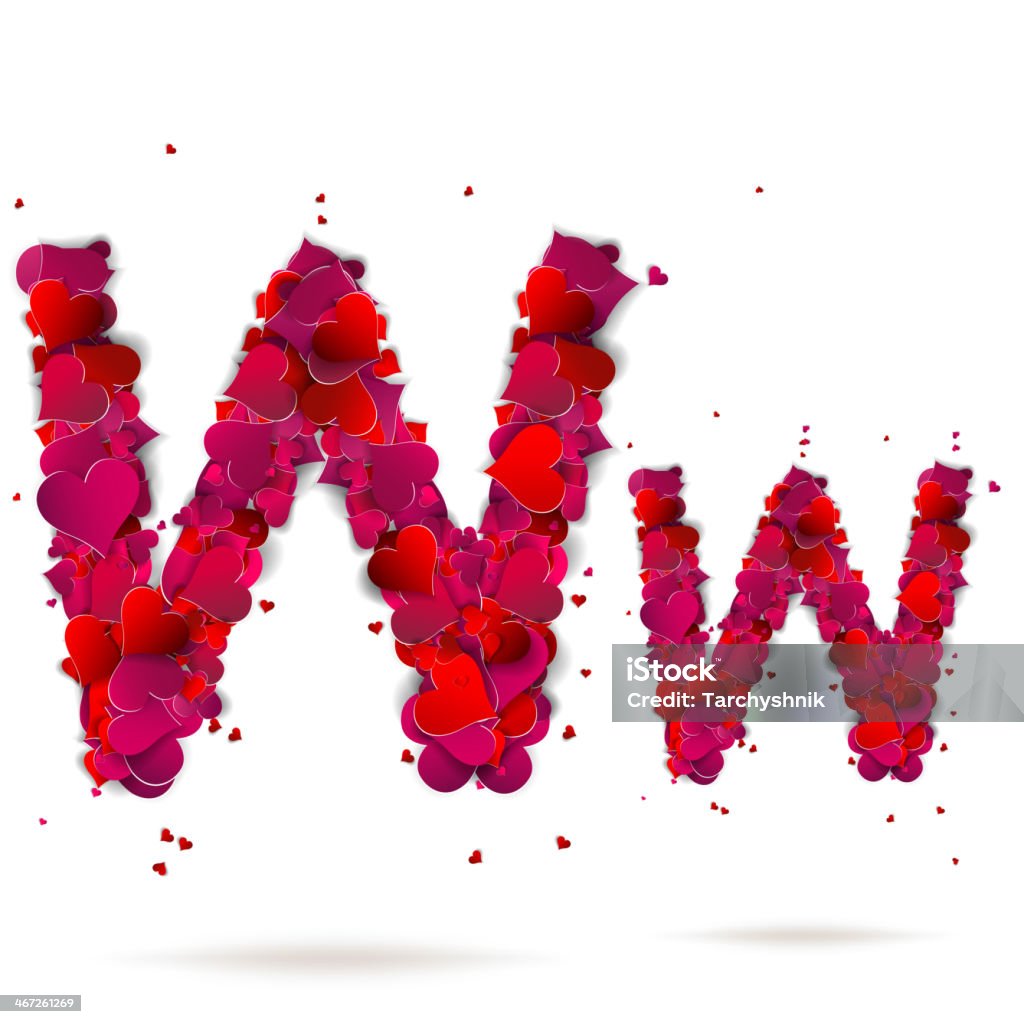 Letter w made from hearts. Love alphabet Abstract stock vector