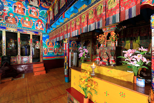 Spectacular interiors of buddhist monastery located at Ladakh