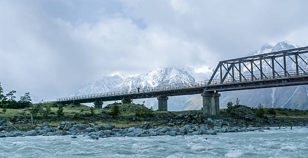 istock Hooker river and bridge in Mount Cook with one person 467262474