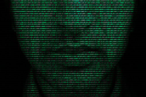 Closeup of the lower half of a mans face formed by the binary code depicting the concept of matrix.