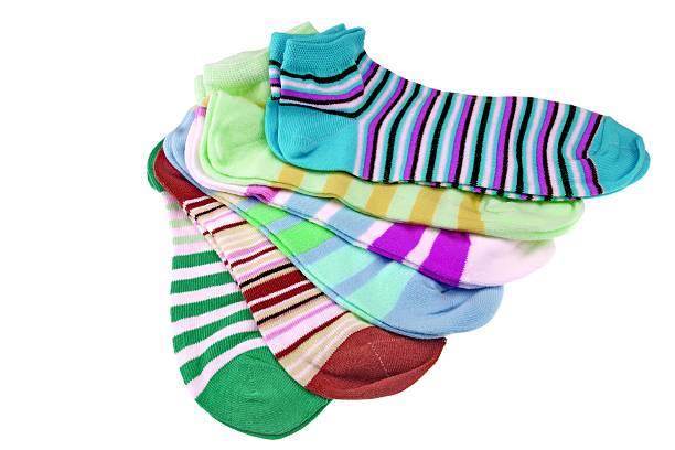 Many Striped Female Ankle Style Socks Isolated On White Background