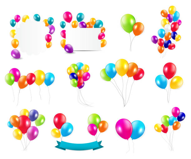 illustrations, cliparts, dessins animés et icônes de ballons de couleur brillant mega set vector illustration - confetti balloon white background isolated