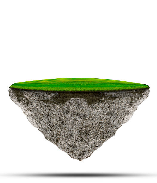 istock green grass field on floating island 467275041