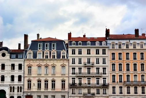 Facades of  residential buildings in the city of Lyon, France