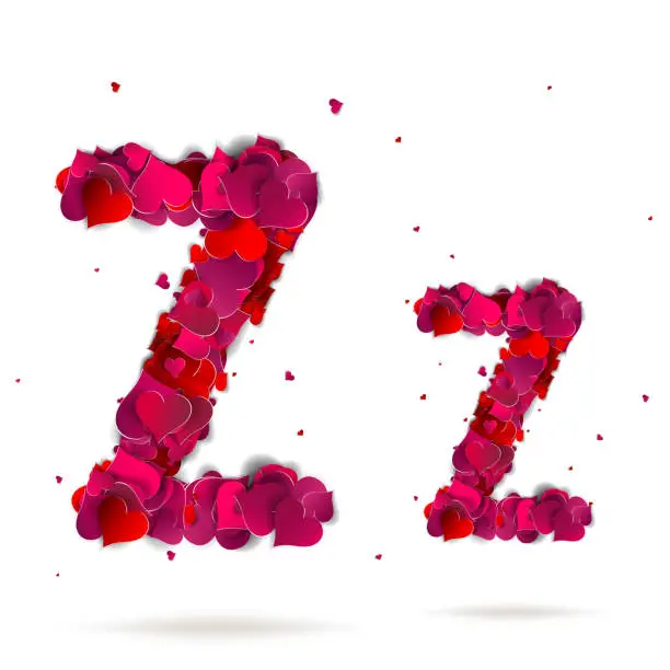 Vector illustration of Letter z made from hearts. Love alphabet