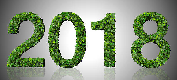 istock Year 2018, date made from green leaves on gradient background. 467285552