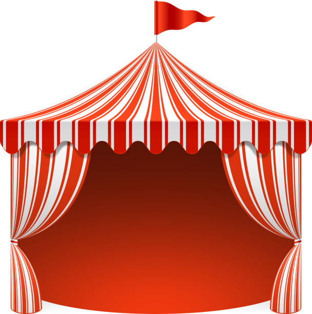 A unique white and red striped circus tent that is opened up Vector illustration with transparent effect. Eps10. entertainment tent illustrations stock illustrations