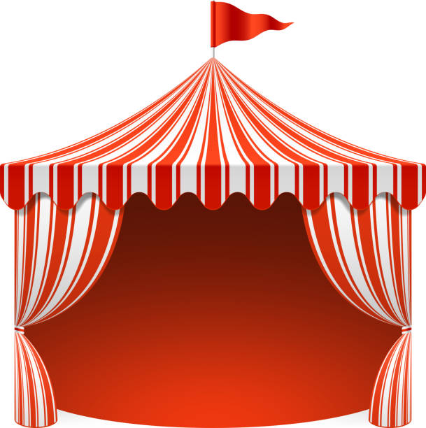 A unique white and red striped circus tent that is opened up Vector illustration with transparent effect. Eps10. entertainment tent stock illustrations