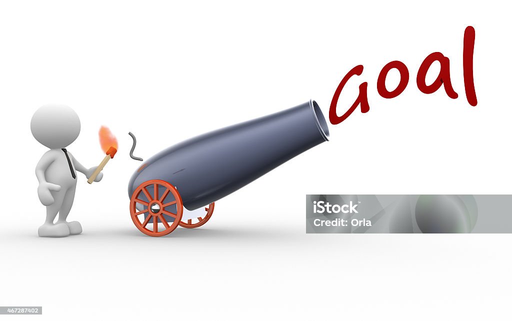 Cannon 3d people - man, person with a cannon and word goal 2015 Stock Photo