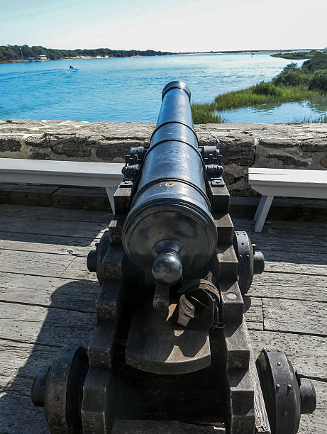 Cannon looking out over the bay stock photo