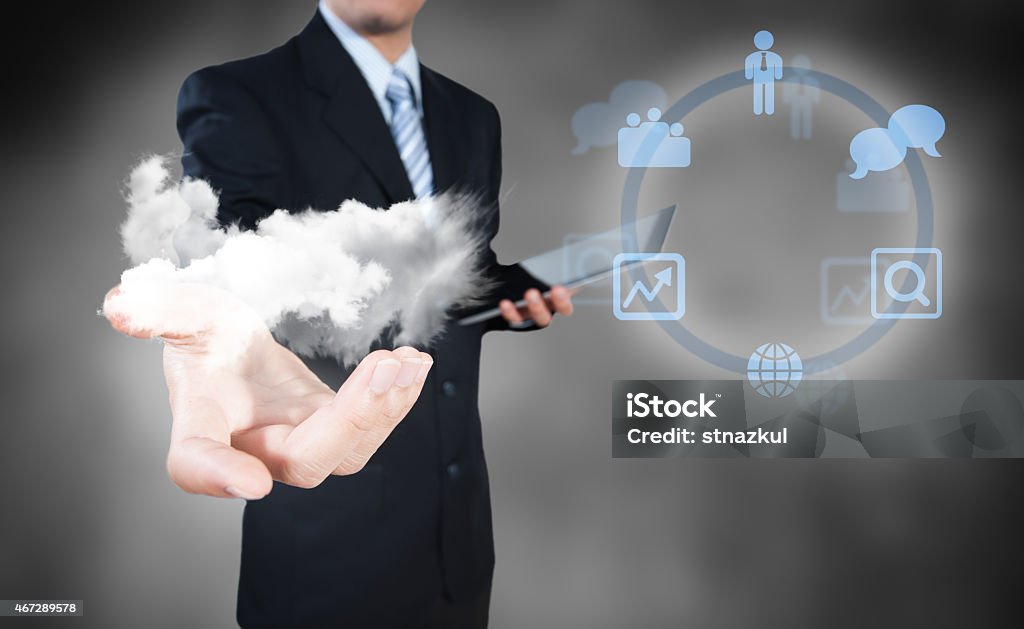 Businessman working on cloud computing business security concept 2015 Stock Photo