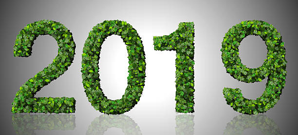 istock Year 2019, date made from green leaves on gradient background. 467290320
