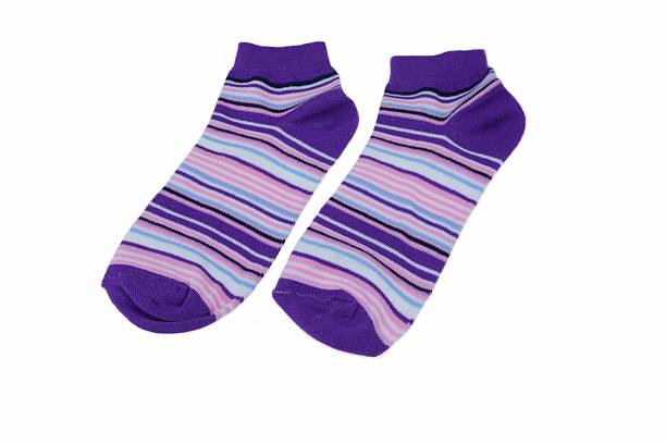 istock Pair Violet, Black, White and Pink Striped Ladies Socks 467290478