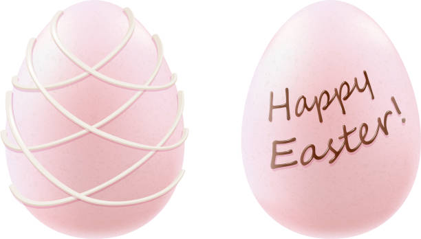 istock Decorated eggs of white and pink strawberry flavour chocolate 467291447