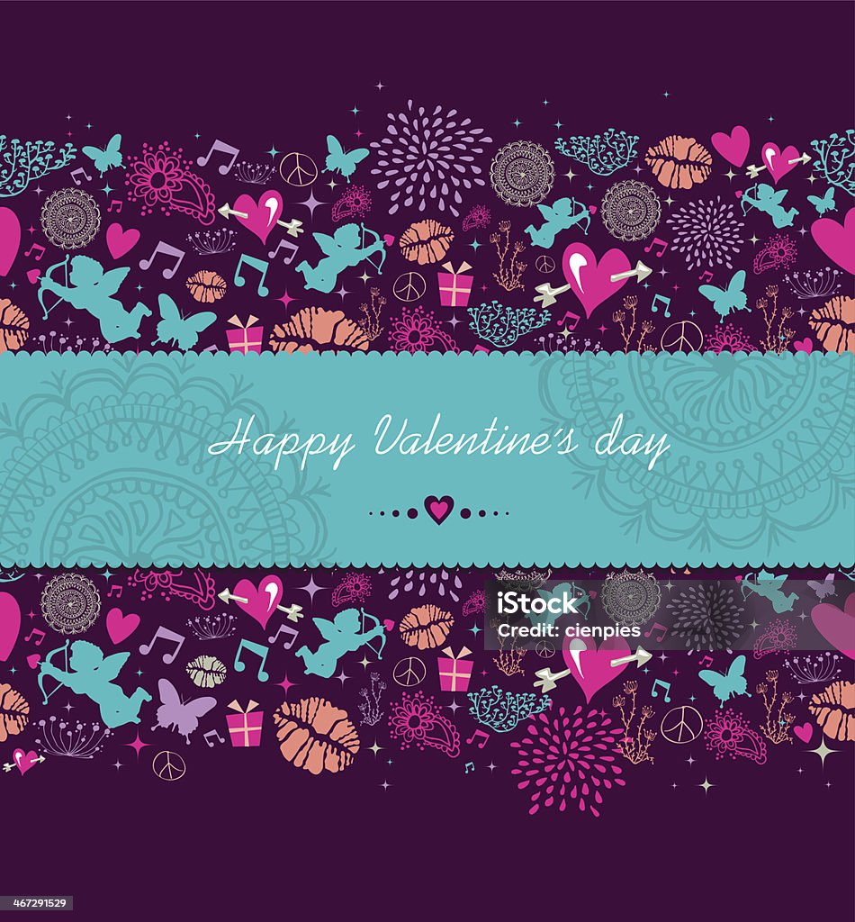 Happy Valentine`s day banner background Vintage Valentines holidays elements, retro label and  flat icons love seamless pattern background. EPS10 vector file organized in layers for easy editing. Anniversary stock vector