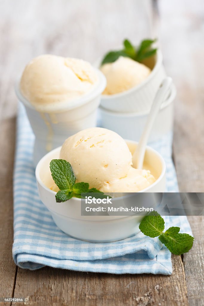 Vanilla ice cream Vanilla ice cream with fresh mint 2015 Stock Photo
