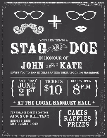 Blackboard theme stag and doe engagement party invitation design template