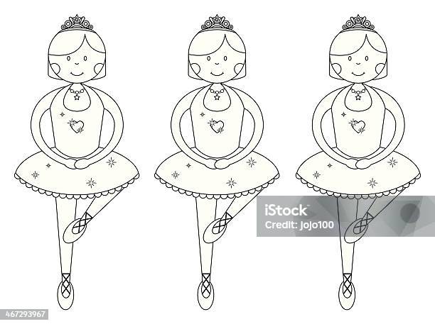 Row Of Three Ballerinas Wearing Tutus To Colour In Stock Illustration - Download Image Now